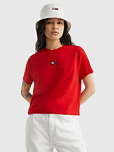 camiseta de corte clásico con parche rojo de mujer tommy jeans