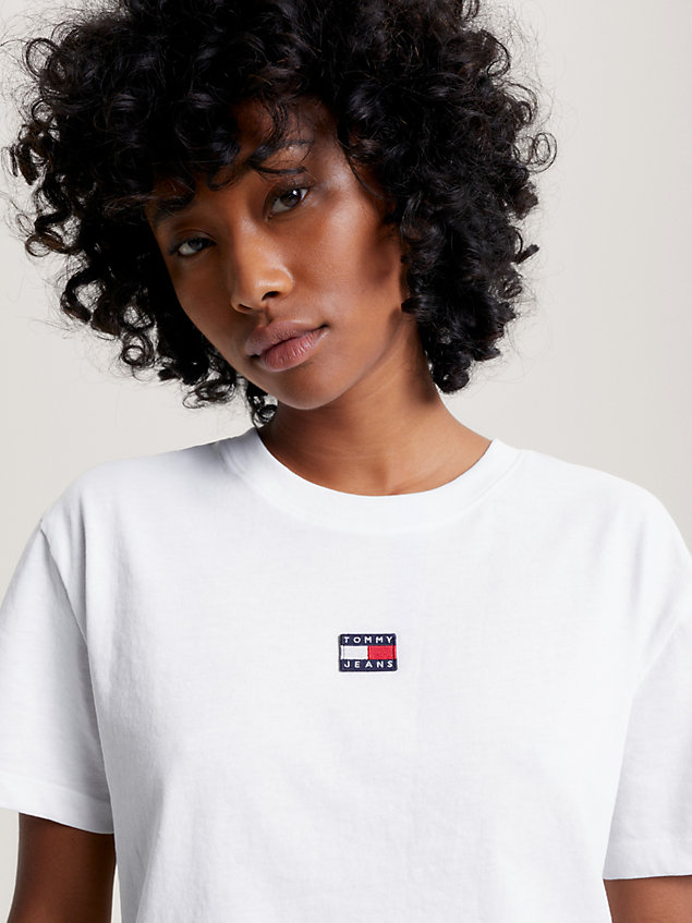 white recycled classic fit badge t-shirt for women tommy jeans