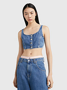 crop top ajusté en denim denim pour femmes tommy jeans