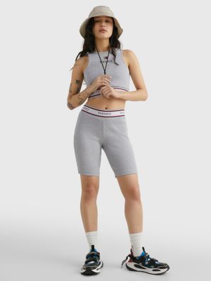 grey ribbed logo waistband cycle shorts for women tommy jeans
