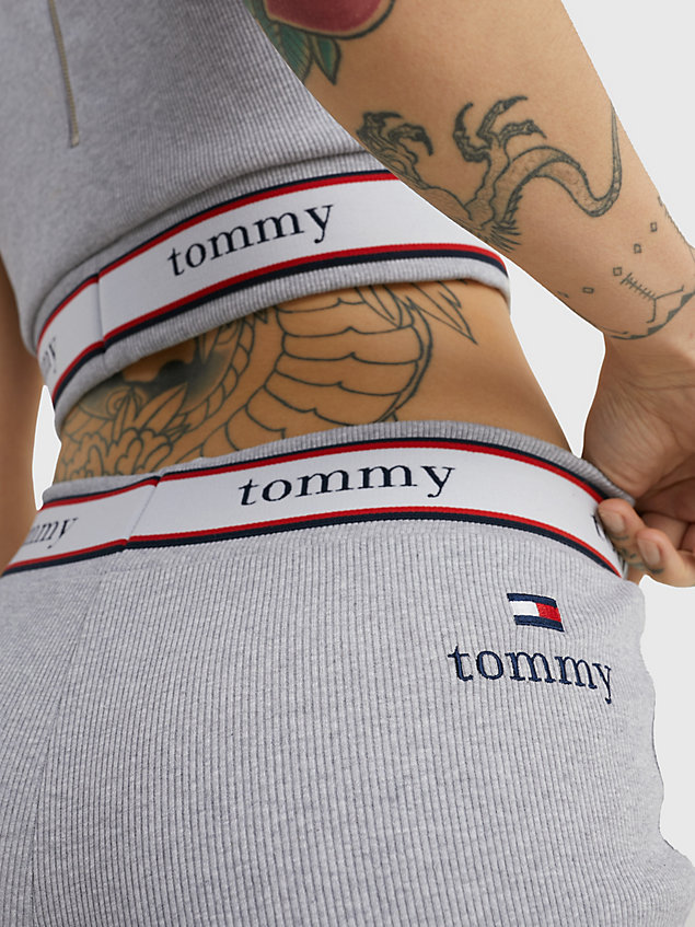 grey ribbed logo waistband cycle shorts for women tommy jeans