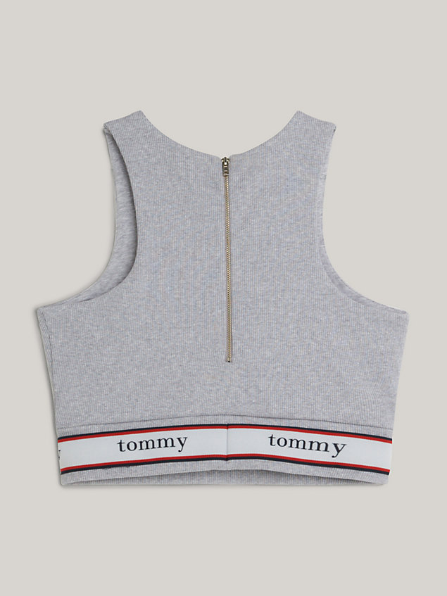 crop top all'americana con texture a coste grey da donna tommy jeans