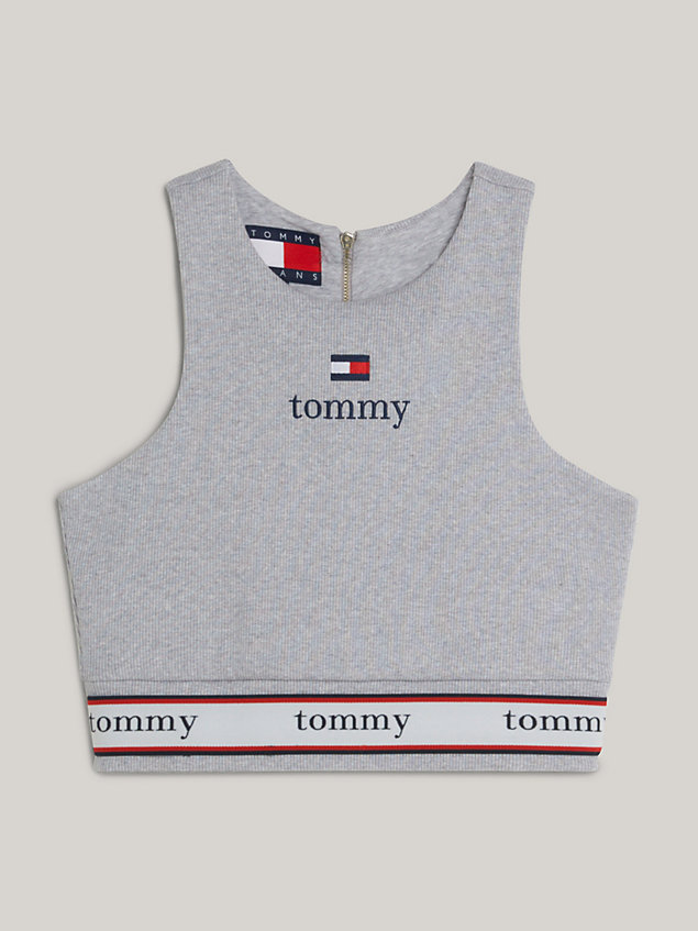 crop top all'americana con texture a coste grey da donna tommy jeans