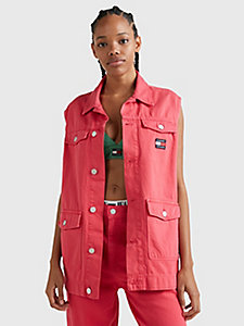 rosa ärmellose oversized fit jeansjacke für damen - tommy jeans