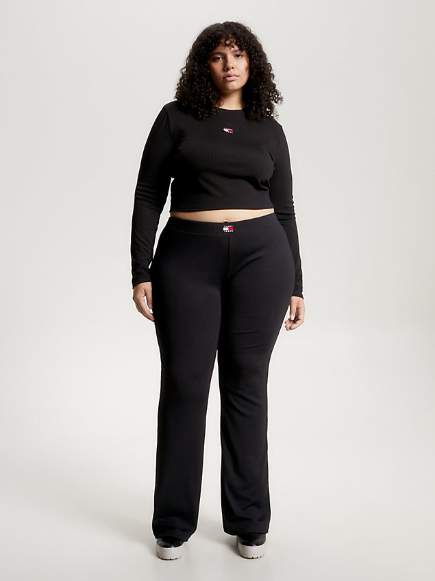 black curve cropped t-shirt met lange mouwen voor dames - tommy jeans