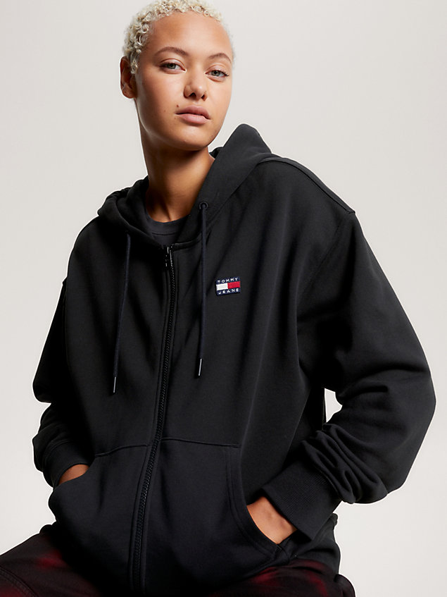 black badge zip-thru relaxed hoody for women tommy jeans