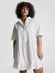 robe chemise curve en popeline à volants blanc pour femmes tommy jeans