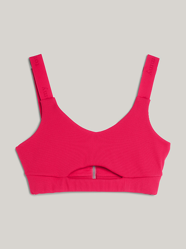 pink ribbed zip-back bralette for women tommy jeans