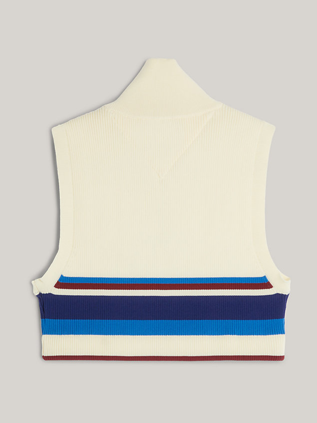 yellow stripe half-zip knitted racer top for women tommy jeans