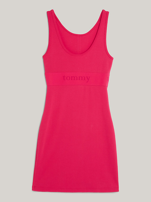 pink bodycon-jurk met logo voor dames - tommy jeans