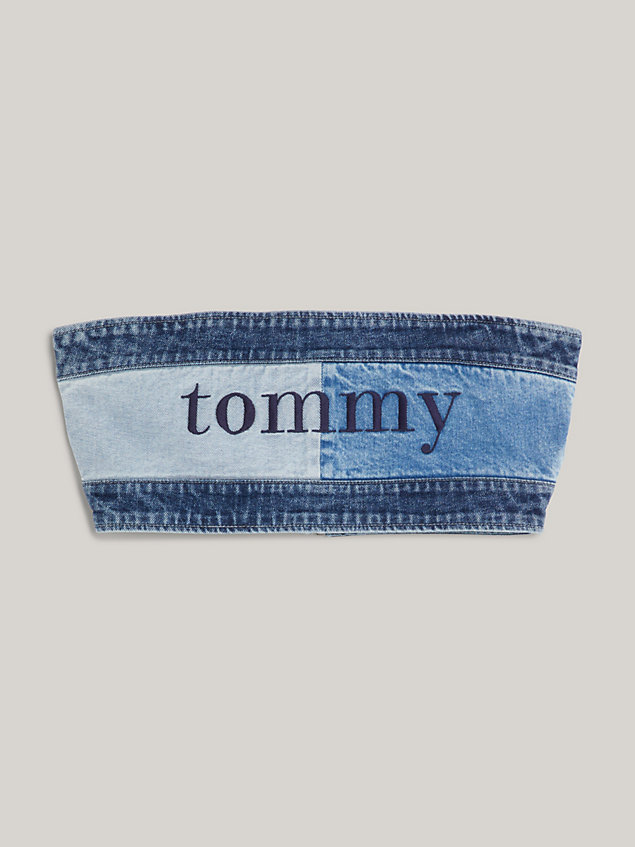 top vaquero estilo bandeau con logo denim de mujer tommy jeans