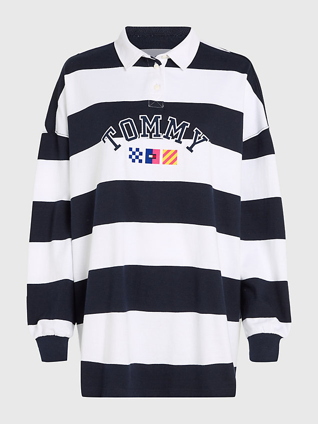 blue archive stripe oversized fit rugby shirt for women tommy jeans