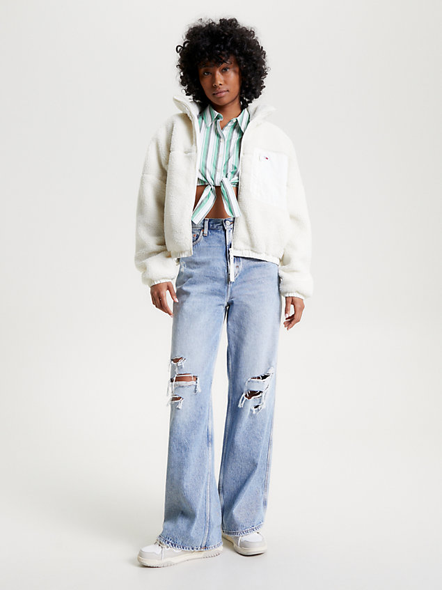white sherpa jacket for women tommy jeans