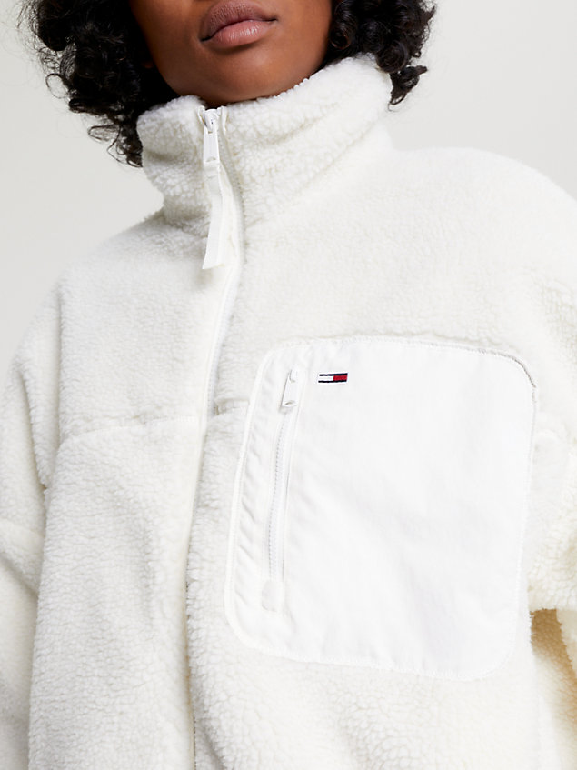 white sherpa jacket for women tommy jeans