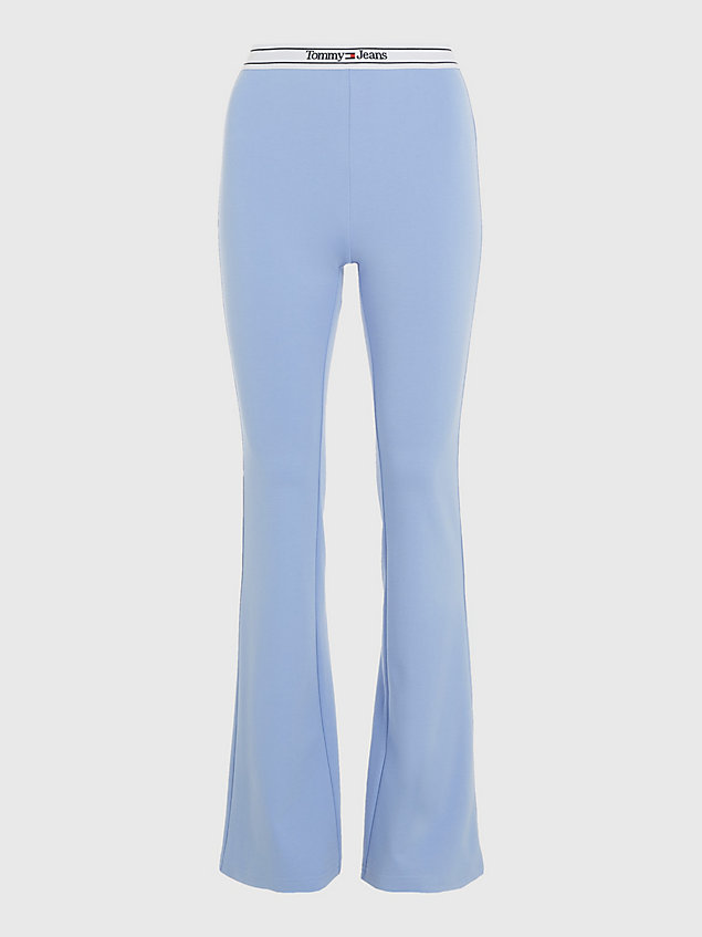 blue leggings mit ausgestelltem bein und logo-bund für damen - tommy jeans