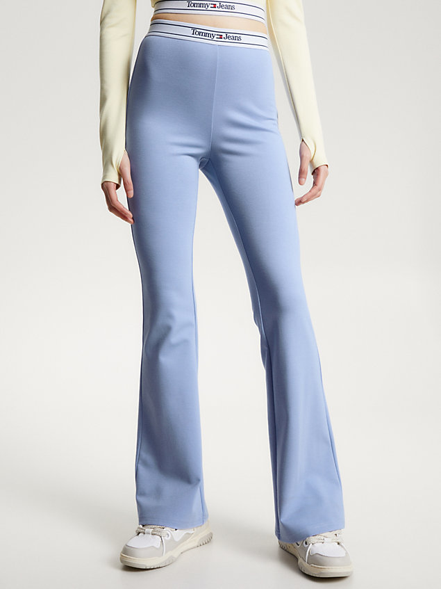 blue leggings mit ausgestelltem bein und logo-bund für damen - tommy jeans