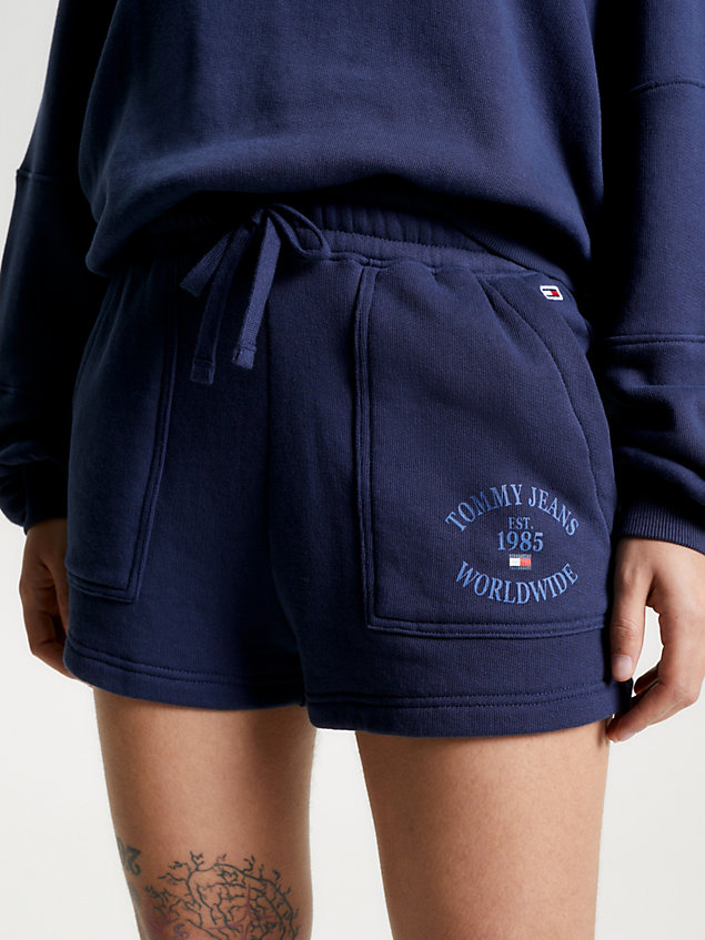blue relaxed sweatshort met logo voor dames - tommy jeans