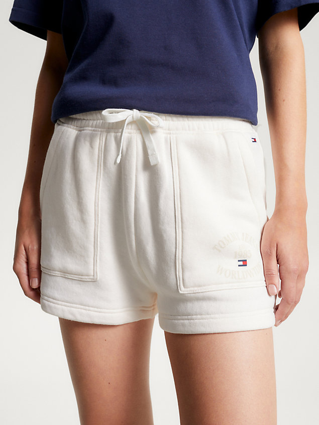 white logo relaxed sweat shorts for women tommy jeans