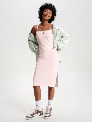 Bodycon-Midi-Kleid mit | hinten | Bindebändern Hilfiger Rosa Tommy