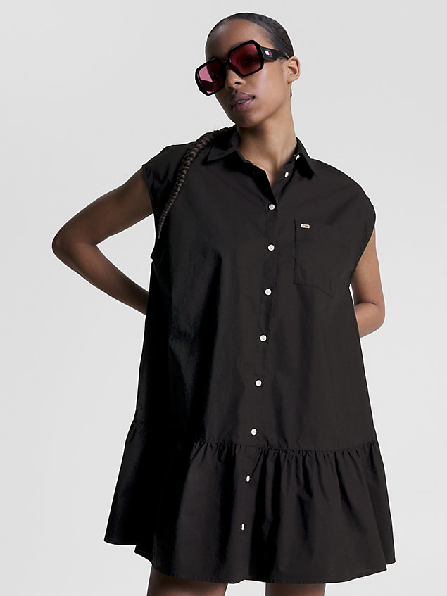 black flag patch short sleeve shirt dress for women tommy jeans