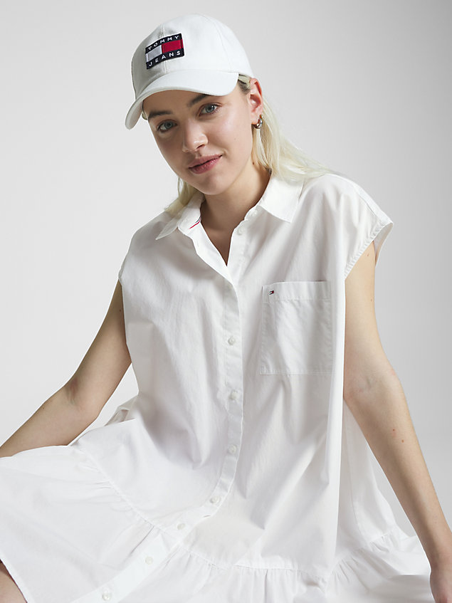 white flag patch short sleeve shirt dress for women tommy jeans