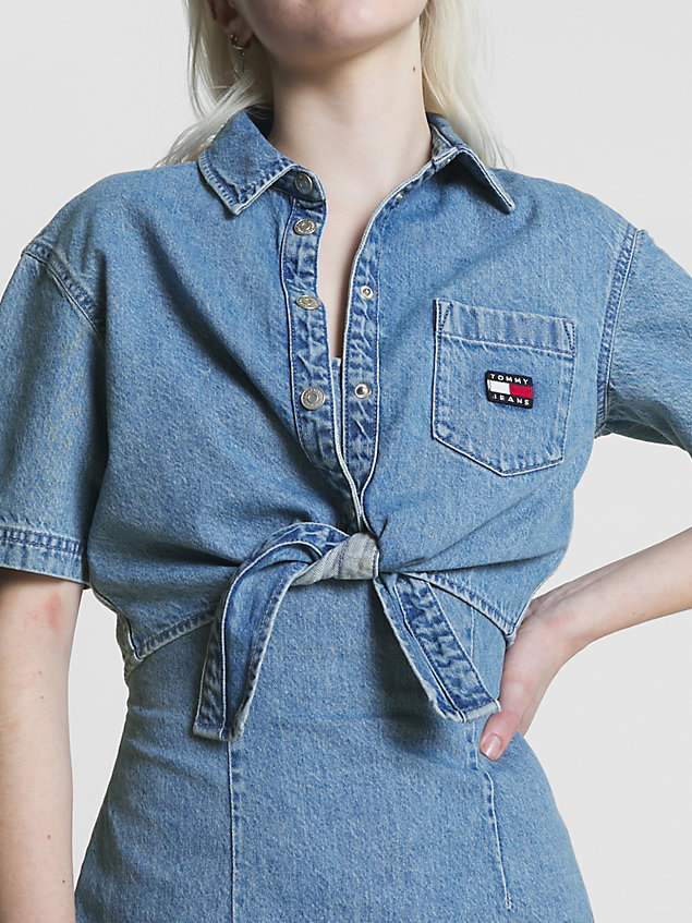 denim cropped denim blouse met opgestikte borstzak voor dames - tommy jeans