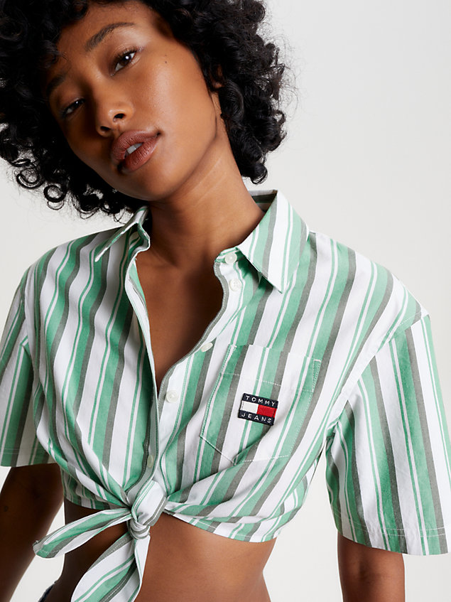 green stripe ultra cropped fit shirt for women tommy jeans