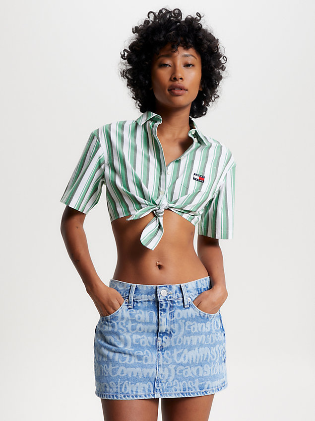 chemise ultra courte à rayures green pour femmes tommy jeans