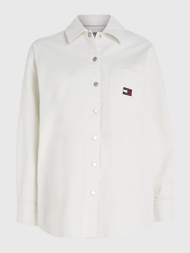 white cord-overshirt mit breitem kragen für damen - tommy jeans