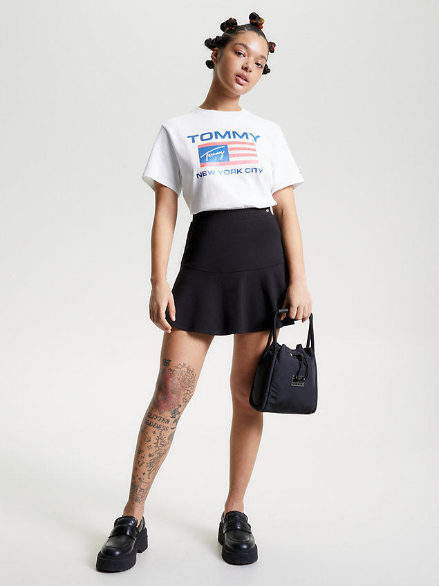 black tiered flare mini skirt for women tommy jeans
