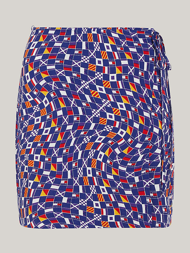 blue archive minirok met checkerboard-vlagprint voor dames - tommy jeans