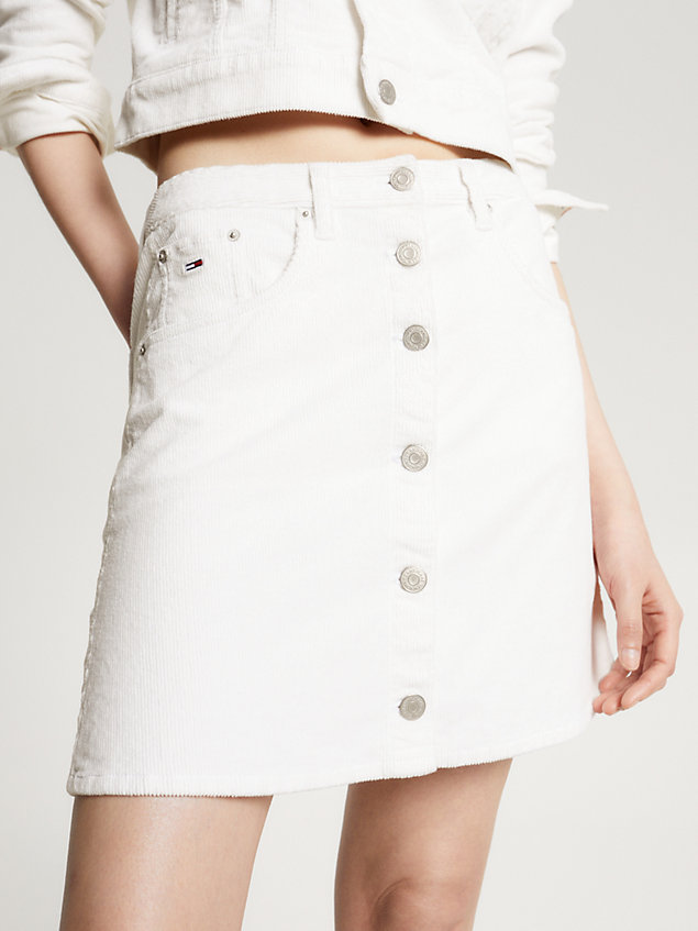 white cord-minirock mit knöpfen für damen - tommy jeans