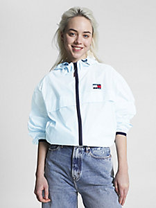 blue packable recycled zip-thru hooded jacket for women tommy jeans