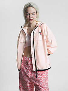 pink packable recycled zip-thru hooded jacket for women tommy jeans