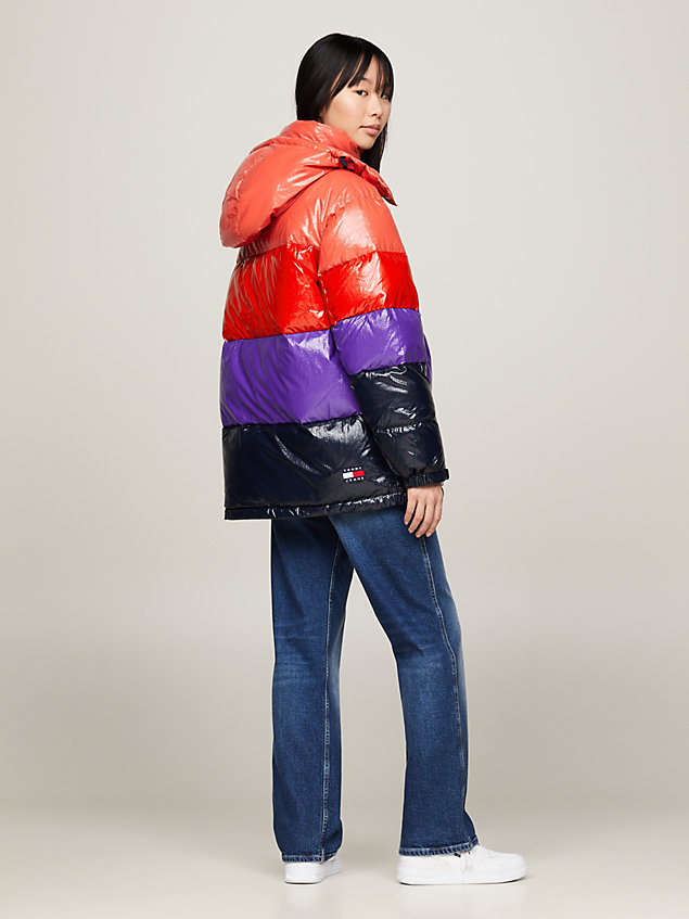 red kurtka puffer alaska z blokami kolorów dla kobiety - tommy jeans