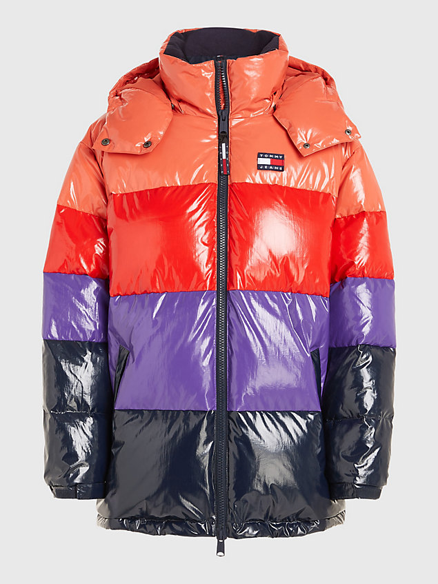 red alaska colour-blocked oversized puffer jacket for women tommy jeans