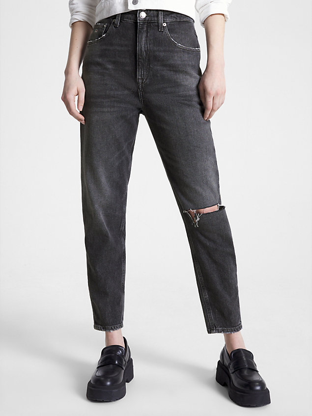 denim mom ultra high rise zwarte tapered jeans voor dames - tommy jeans
