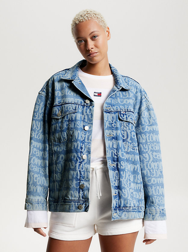 giacca daisy oversize con motivo spell out denim da donna tommy jeans