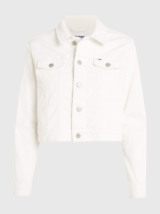white sztruksowa kurtka izzie o wąskim kroju dla kobiety - tommy jeans