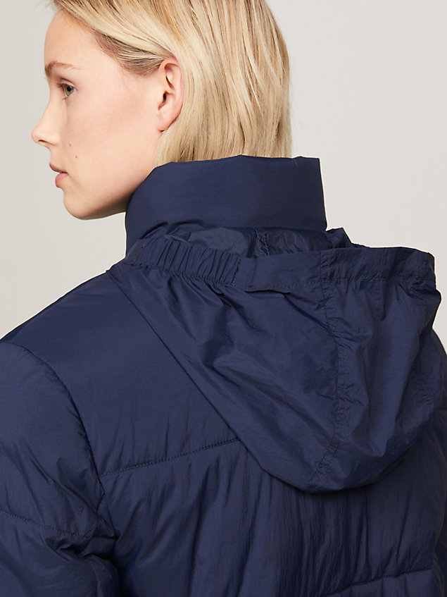 blue logo tape quilted recycled puffer jacket for women tommy jeans