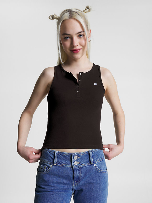 black essential rib-knit tank top for women tommy jeans