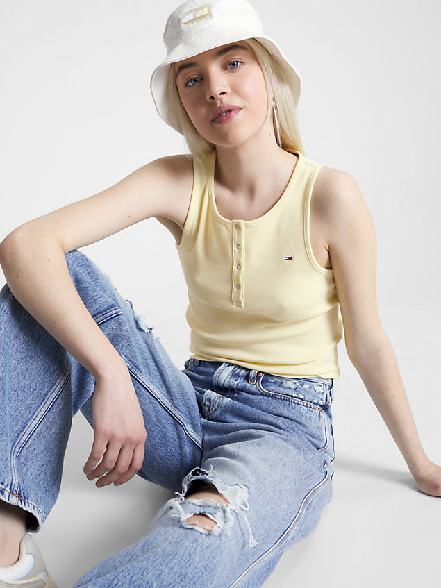 yellow essential rib-knit tank top for women tommy jeans