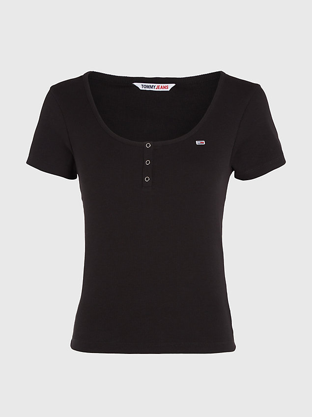 black rib-knit slim fit t-shirt for women tommy jeans