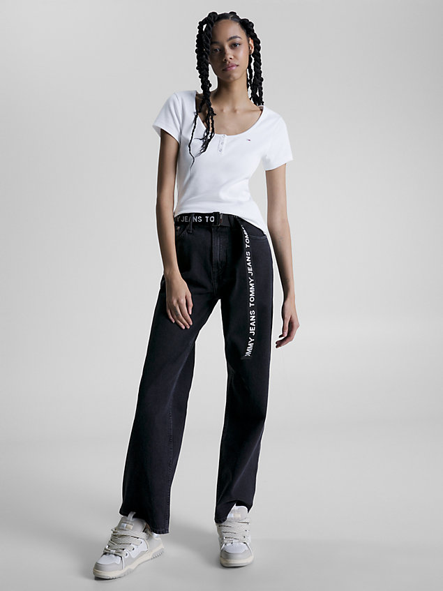 white slim fit t-shirt aus rippstrick für damen - tommy jeans