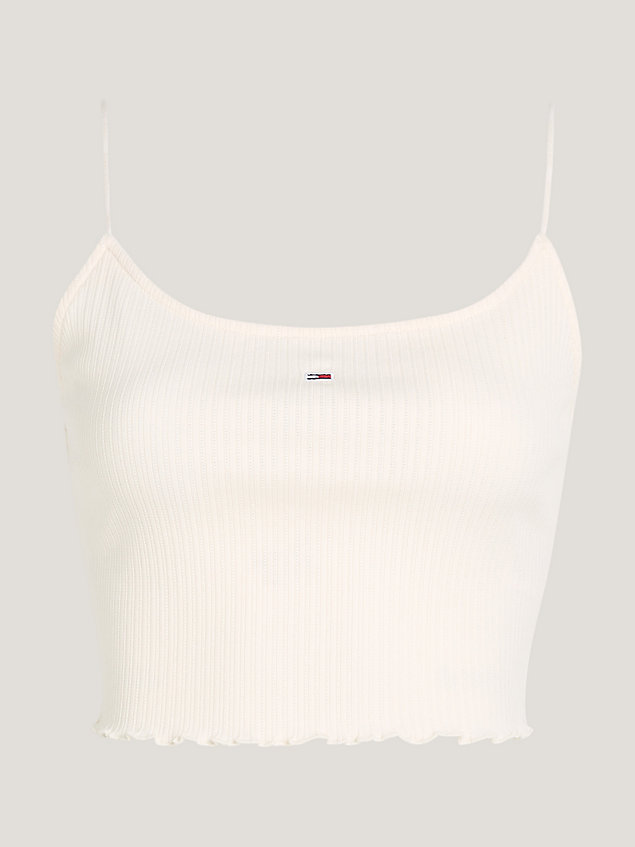 white pointelle ribgebreide cropped top voor dames - tommy jeans