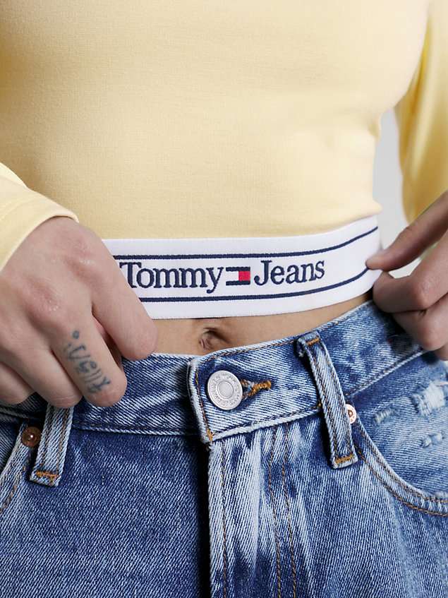 yellow crop top mit langen ärmeln und logo für damen - tommy jeans