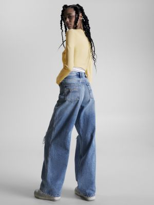 yellow crop top mit langen ärmeln und logo für damen - tommy jeans