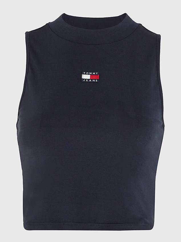 blue badge high neck cropped tank top for women tommy jeans