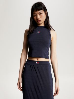 Badge High Neck Cropped Tank | | Hilfiger Blue Top Tommy