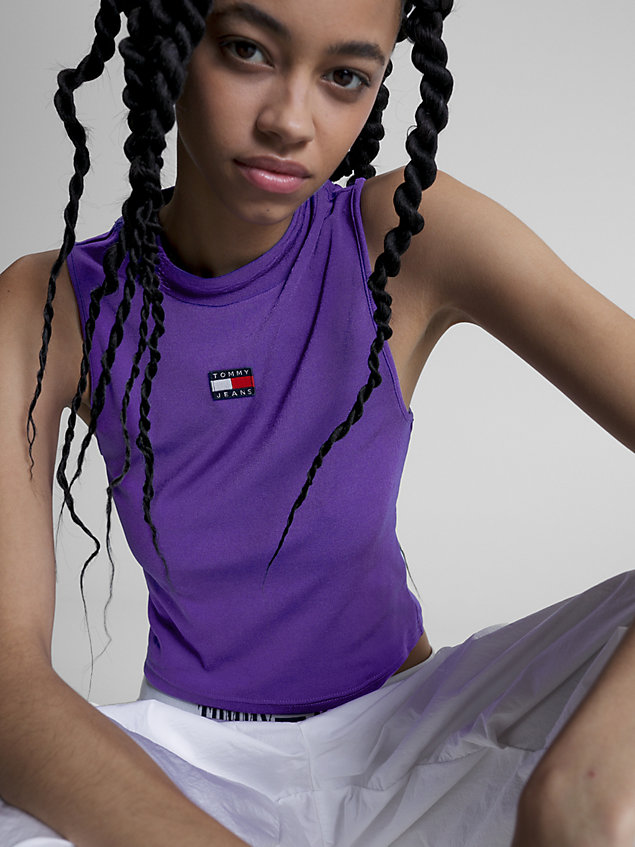 purple badge high neck cropped tank top for women tommy jeans